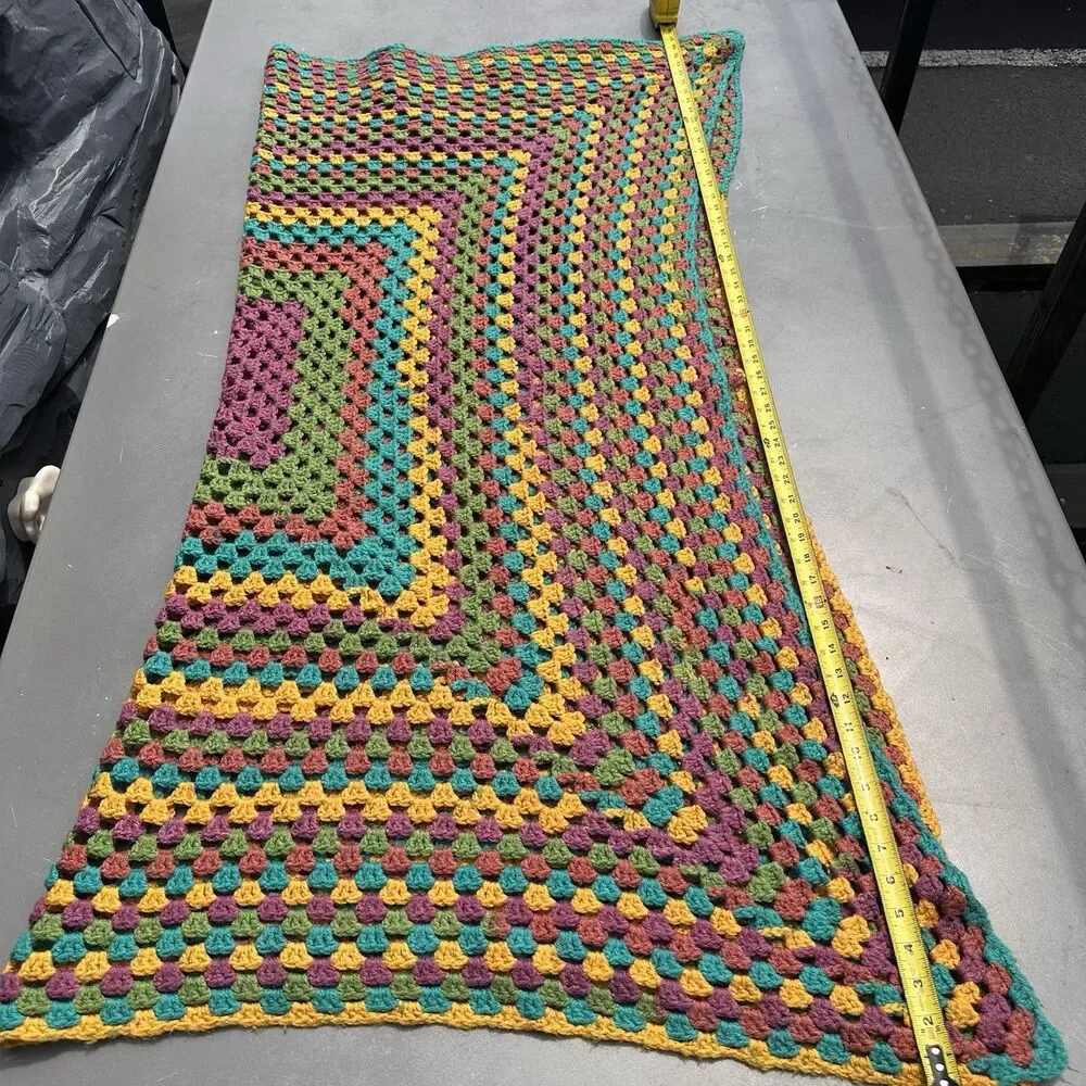 Crocheted Granny Square Multicolor Sofa Throw Afghan 57x57 Vintage Cottagecore